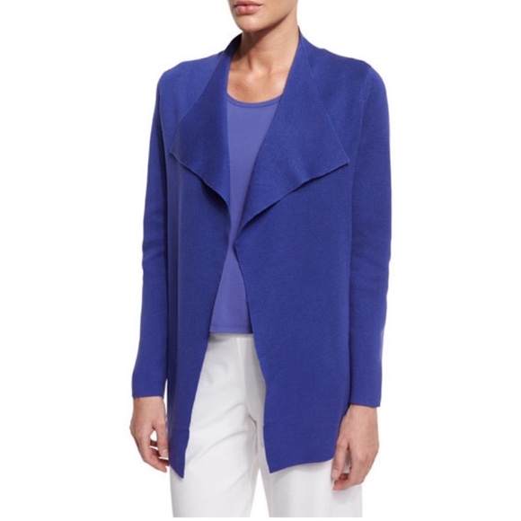 EILEEN FISHER Silk Interlock Cascade Jacket - Iris Purple Petite Small Sweater - Picture 2 of 9